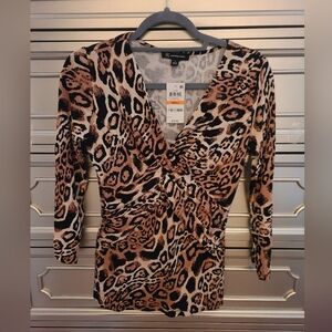 I.N.C. Ladies Long Sleeve Leopard Blouse - Size Small - Brand New With Tags